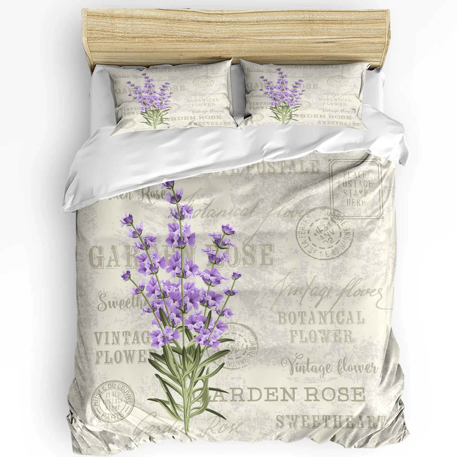 Lavender Purple Flowers Leaves Retro 3pcs Bedding Set For Bedroom Double Bed Home Textile Duvet Cover Quilt Cover Pillowcase