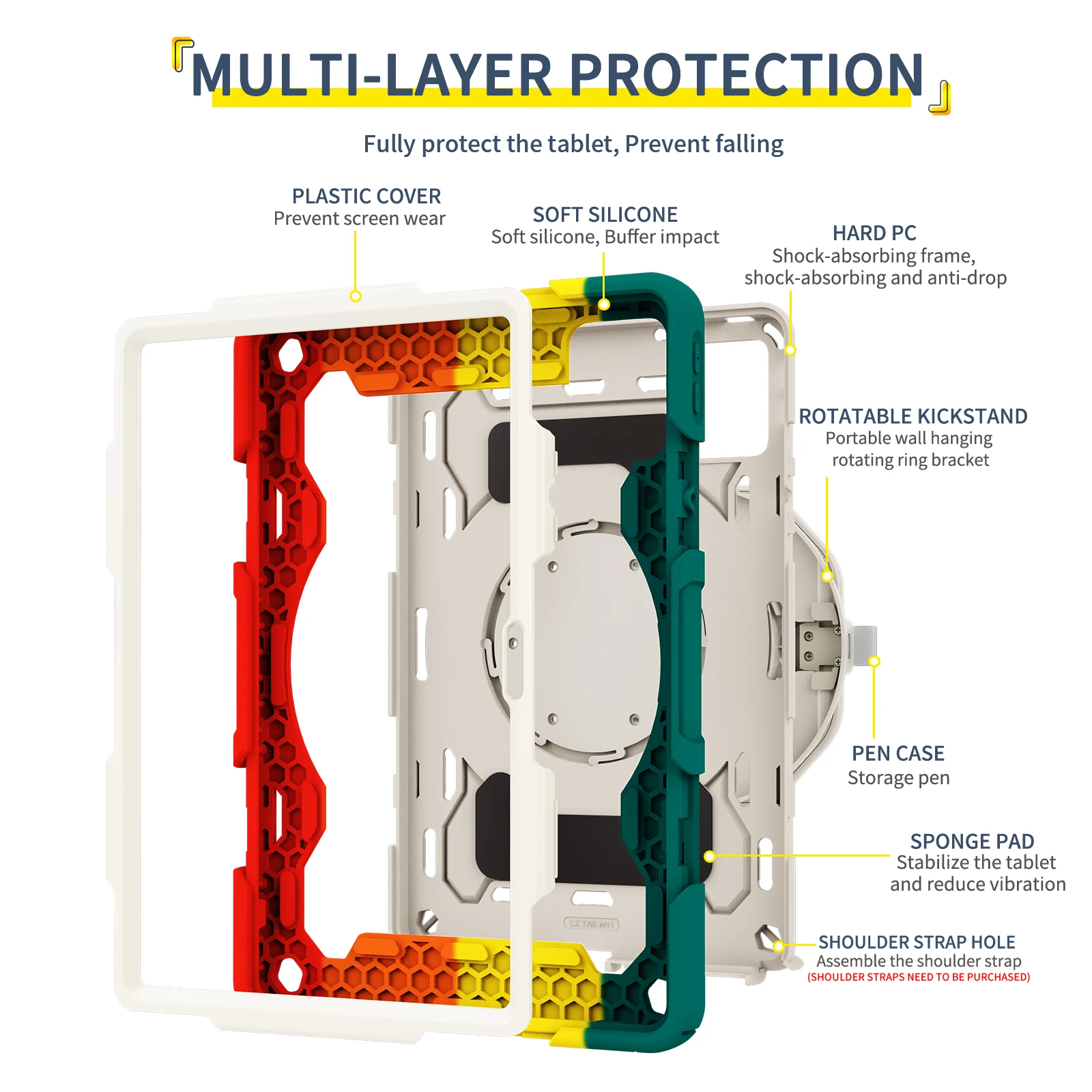 Shockproof Funda Case For Lenovo Tab M10 Plus 3rd Gen 360°Rotatable Kickstand Cover For Tab M11 TB331FC/TB330FU with Strap Case image 2