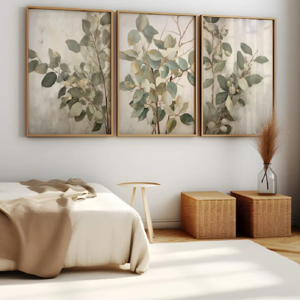Lot de 3 affiches sur toile vintage avec branches d'eucalyptus, impressions d'art botanique rustique style ferme, décoration murale pour la maison