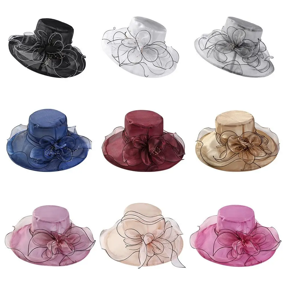 Women\'s Floral Organza Wide Brim Sun Hat Lightweight Breathable Sunshade Hat