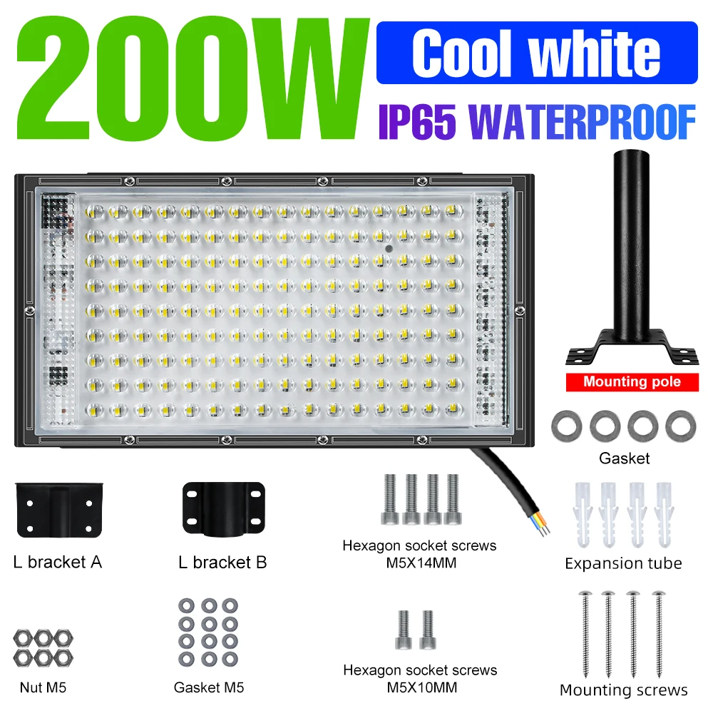 200W LED Buitenstraatlamp Reflector Schijnwerper Waterdichte Spotlight Koud/Warm Wit 220V Voor Tuin Magazijn Garage Verlichting