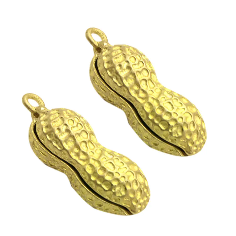 

2 Pcs Peanut Shape Pendant Vintage Copper Keychain Pendants DIY Craft Material Jewelry Accessories Retro Style Decorative