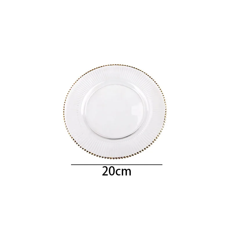 Golden Stroke Glass Plate Transparent Stripe Embossed Decorative Home Fruit Salad Plates Western Restaurant Table Top Steak Dish