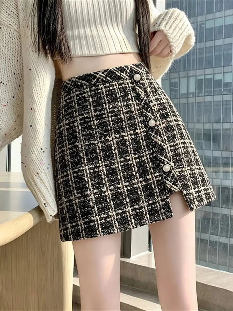 Women's Y2K High-Waisted Tweed Cake Mini Skirt Slimming Sexy Woolen Short Skirt New Arrival 2026