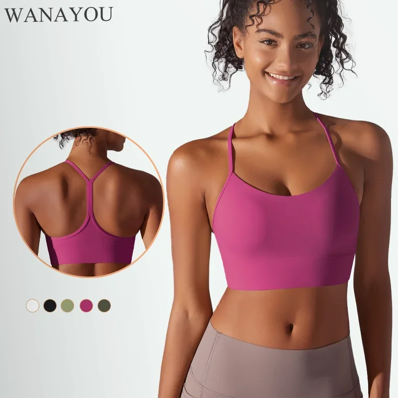 WANAYOU Solid Sports Bras for Women Beauty Back Yoga Vest Thin Straps Gym Fitness Crop Tops Workout Casual Underwear