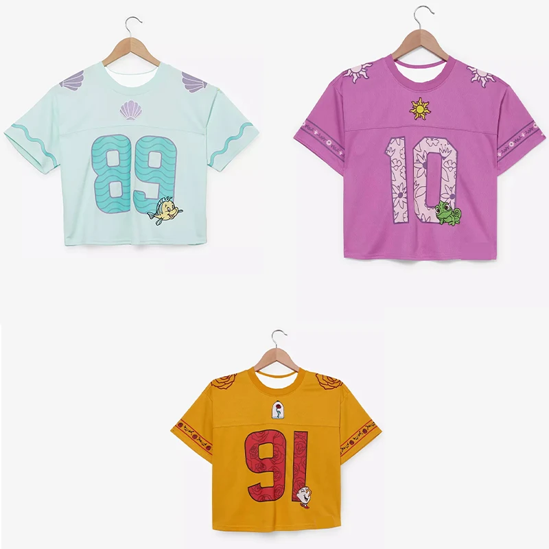 

Disney Series S-3XL Short sleeved T-shirt Mermaid&Beauty&Beast Football Shirt Women's Street Fashion Casual Versatile Shirt