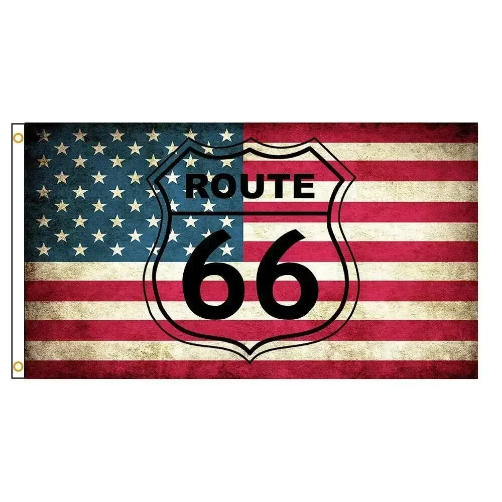 Route 66 Flag 3x5ft Americana Cars Automotive Vintage Car Route 66 Flag Decoration 150*90cm Polyester