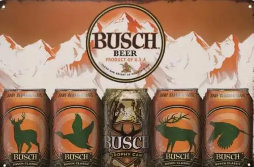 BUSCH BEER METAL SIGN HUNTING TROPHY BEER CAN SCENE HUNTERS BARN ART MAN CAVE