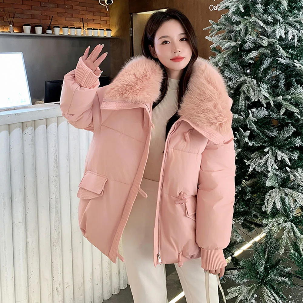 Winter Fur Collar Down Jacket 2024 Korean Style Thicken Parkas Women\'s Fashion Cotton-padded Womens Short Coat Elegant Outerwear