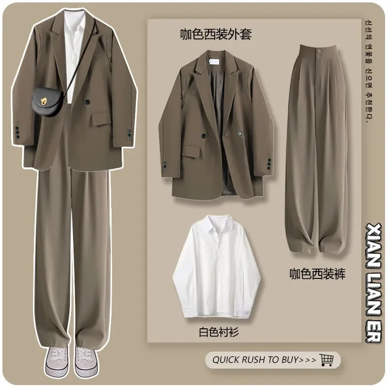 

Весенне-осенний комплект одежды 2026, новый пиджак, универсальная рубашка, повседневные штаны, детский комплект из трех предметов