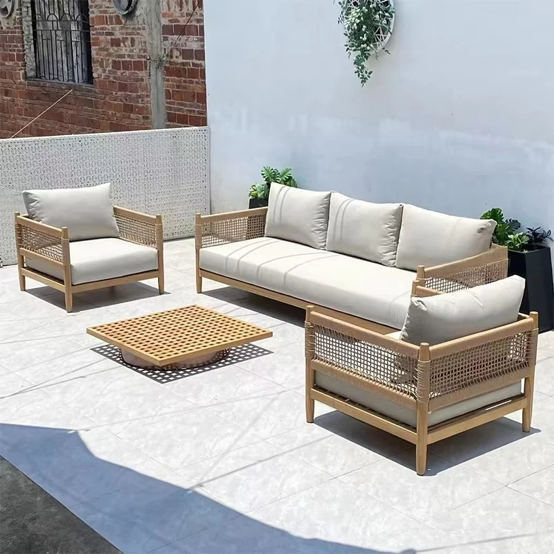 

Customized Modern Garden Sofa Set Outdoor Furniture with Teak Rattan and Soft Bag