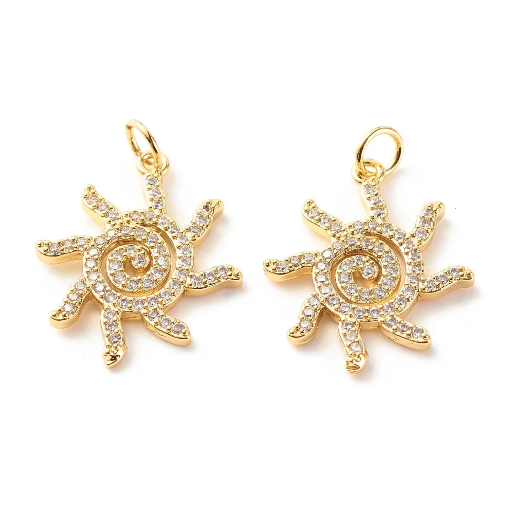 10Pcs Wholesale 26x18mm 18K Gold Plated Brass Rhinestone Sun Charms Pendants Jewelry Making Supplies DIY Findings Accessories