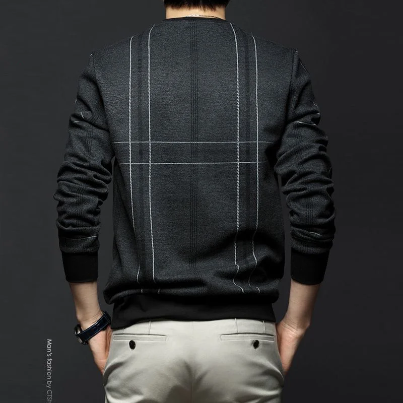 Men\'s Spring Autumn Striped Business Hoodies Sweatshirts Long Sleeve Loose Plus Size Pullovers Top Casual Fashion Men Clothing