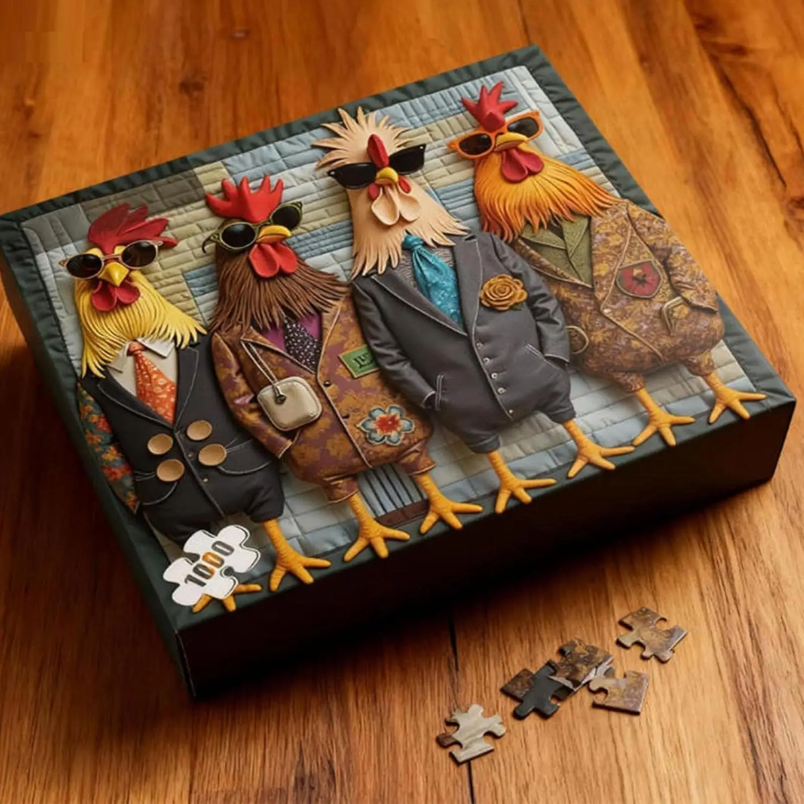 

1000 шт., подиумное шоу, головоломка с петухами, модная художественная головоломка с петухом и солнцезащитными очками, сложные пазлы с куриными животными