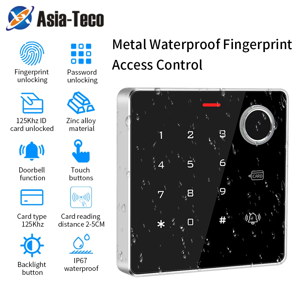 New Arrive Exquisite Design Zinc Backlight Fingerprint Keypad Standalone Metal for 12V Electric Access Control System Door Entry