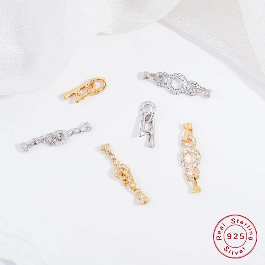 

S925 Стерлингового Серебра Круглая Длинная Полоса Двойная Пряжка DIY Ожерелье И Браслет Ручной Работы Соединительная Застежка Аксессуар SK138