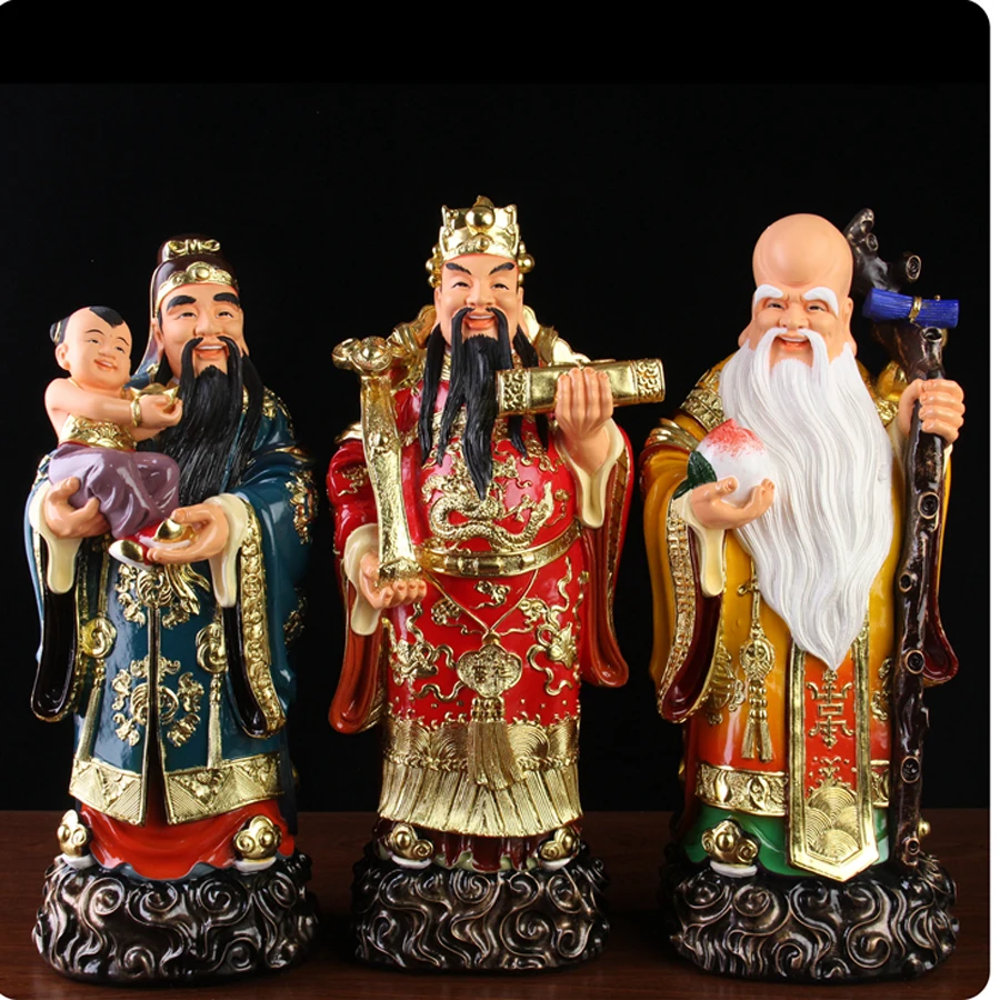 40cm large 3PCS Asia HOME SHOP Good luck God buddha efficacious bless Fu Lu Shou safe health patron saint FENG SHUI statue