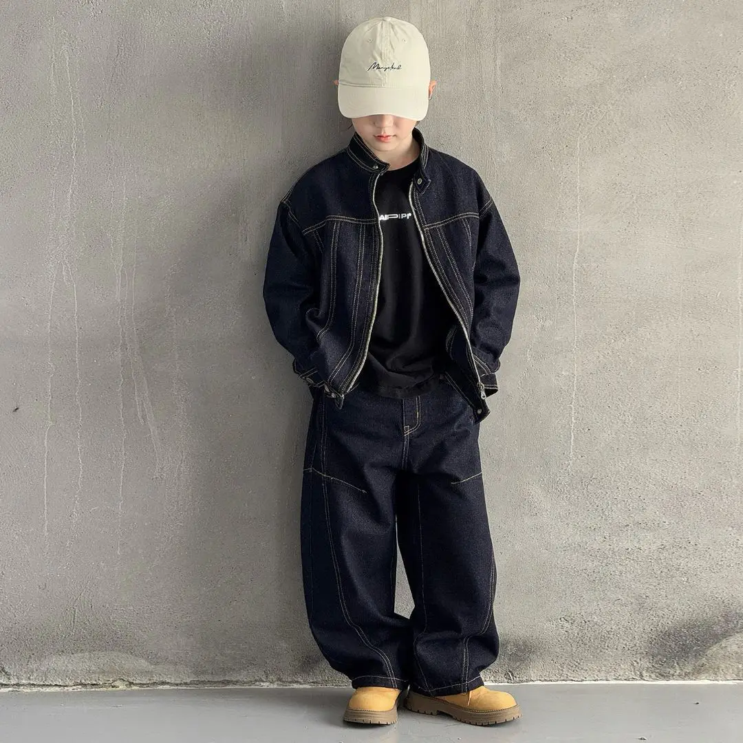 

Модный комплект джинсов для мальчиков: осенняя новинка 2025 года, брендовый костюм-двойка с длинными рукавами и брюками для подростков