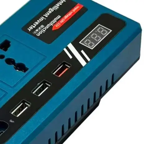 Dual Port Foot Lithium Battery Converter 18V-21V DC To 220V AC Inverter With 4 USB Ports Voltage Display For Outdoor Travel
