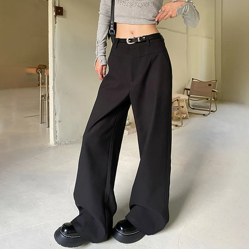 New American Y2K Black Pants Women Spring Autumn High Waist Streetwear Wide Leg Trousers Lazy Style Harajuku Floor-Length Pants