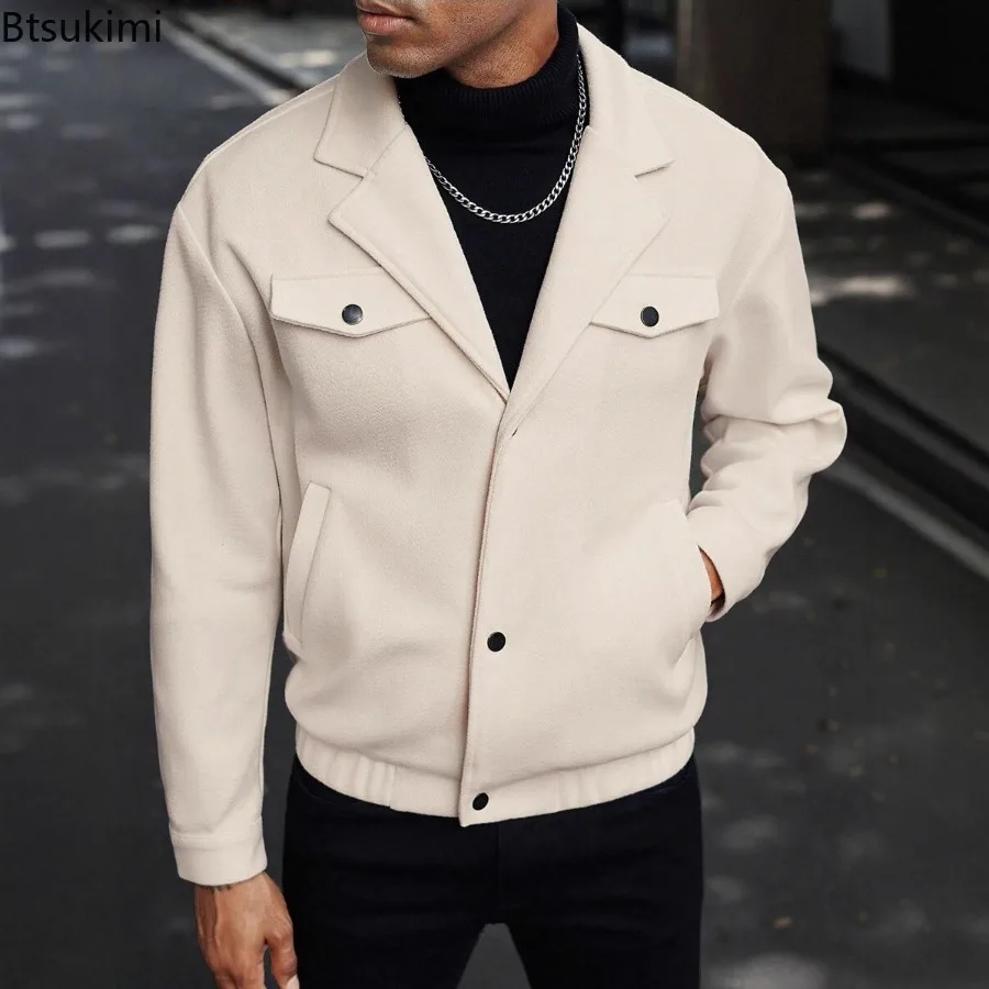 

New 2026 Men's Thicken Jackets Fashion Single Breasted Lapel Autumn Winter Warm Coats Korean Style Loose Casual Jackets for Men