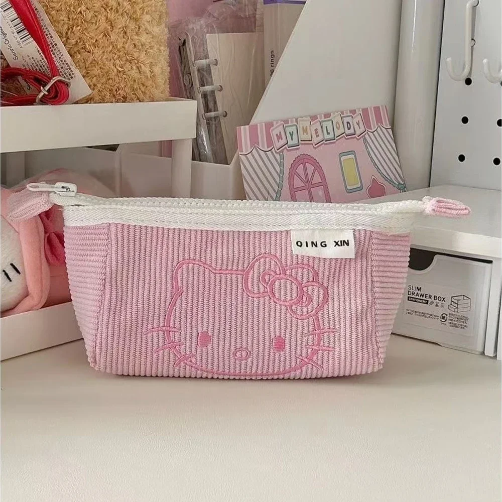 Kawaii Hello Kitty Pen Bag Anime Sanrio Student Stationery Storage Bag Large Capacity Pencil Case Cartoon School Supplies Gift