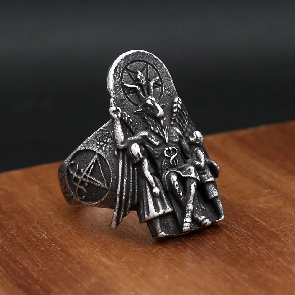 Vintage Stainless Steel Lucifer Seal of Satan Signet Rings Fashion Punk Anubis Ring For Men Gothic Biker Jewelry Gifts Wholesale