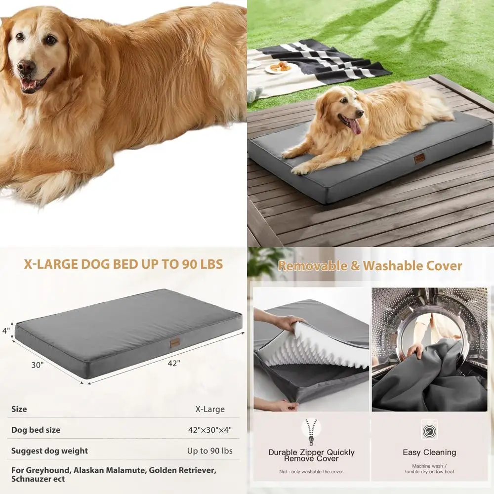 

Large Waterproof Orthopedic Dog Bed with Removable Cover and Egg Crate Foam, 42x30 inches, Dark Grey