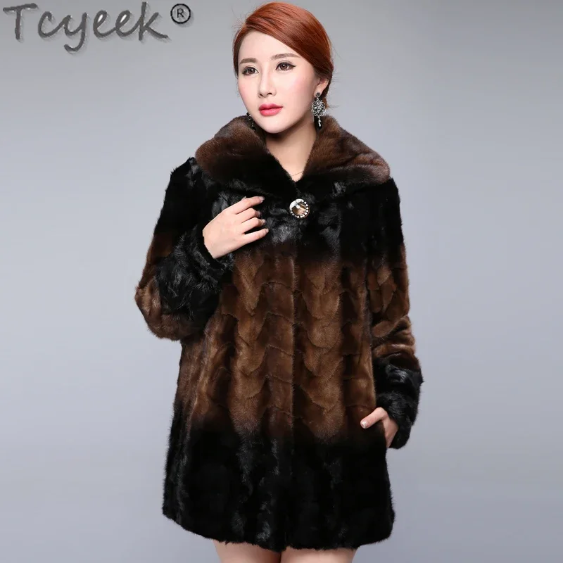 

Tcyeek Women's Winter Coats Mink Fur Coat Women Clothes Korean Fashion Mid-length Warm Female Fur Jacket 5XL Casaco Feminino Lq