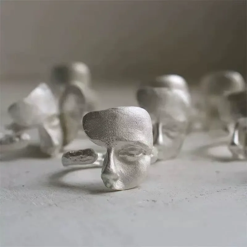 Sam Panda 925 Sterling Silver Mask Ring For Women Gift Frosting Vintage Irregular Personality Punk Jewelry Dropshipping - view 3