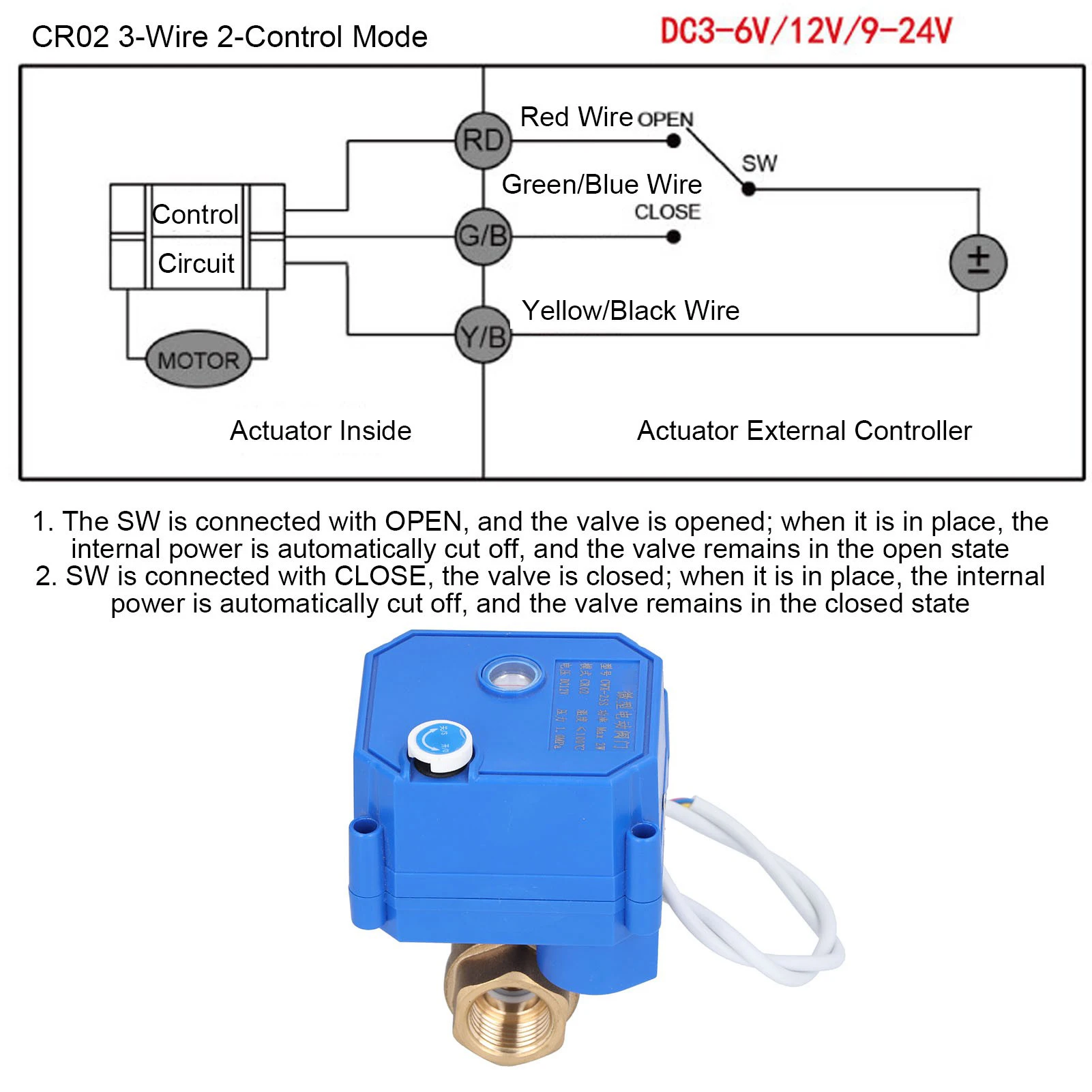 Valvola a sfera DN15, valvola a sfera motorizzata Dispositivo di pressione per tubo dritto in ottone con indicazione dell'interruttore BSP DN15 DC12V