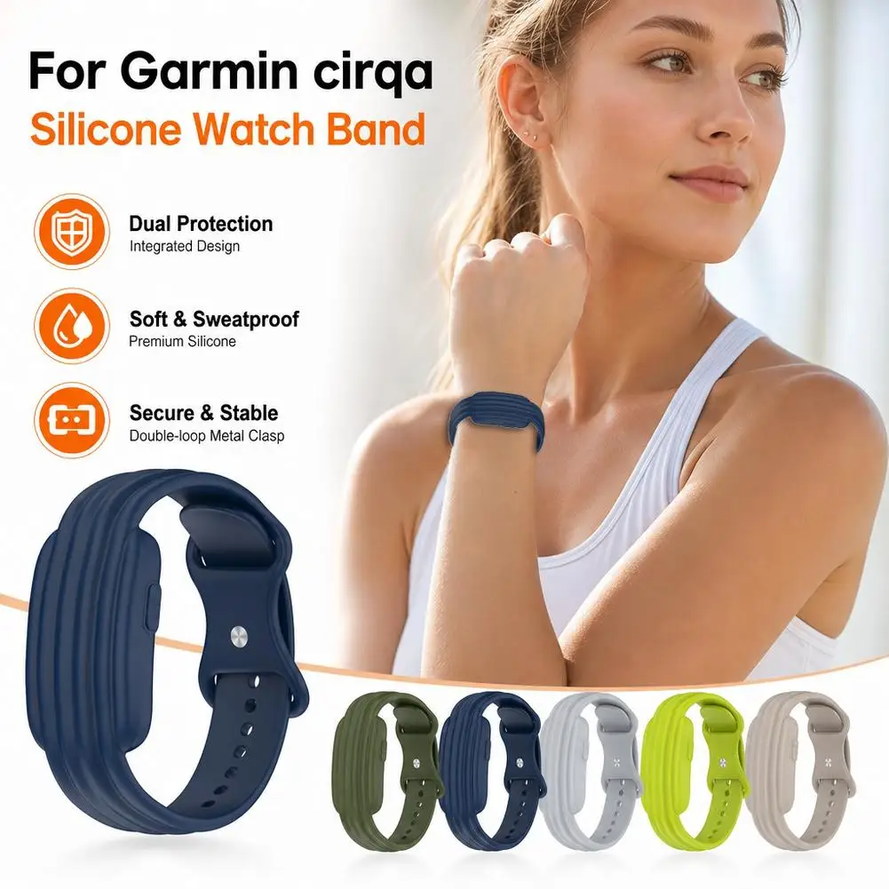 For Garmin Cirqa Silicone Watch Band Replacement Sport Strap With Protective Bumper Case Smart Watch Bracelet Wristband