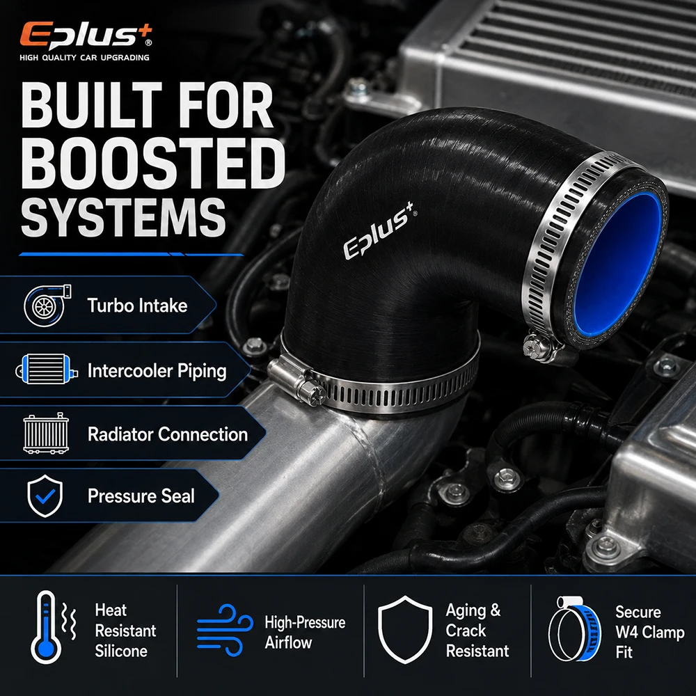 Conector de Silicone Preto EPLUS 90 Graus para Mangueira Universal de Admissão de Ar Automotiva, Intercooler e Tubo Turbo - Conector de Gel de Sílica