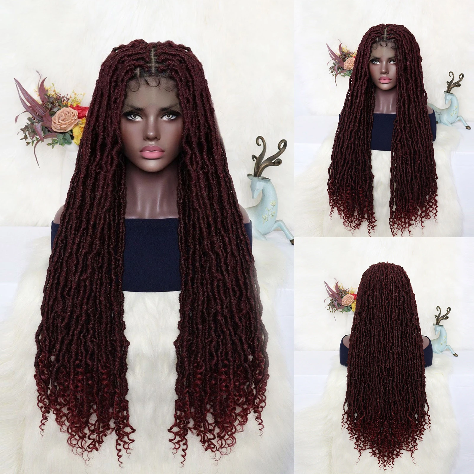 

10*5 синтетический тканый пояс, кружевной передний парик, винно-красный удлиненный вьющийся хвост, тканый парик