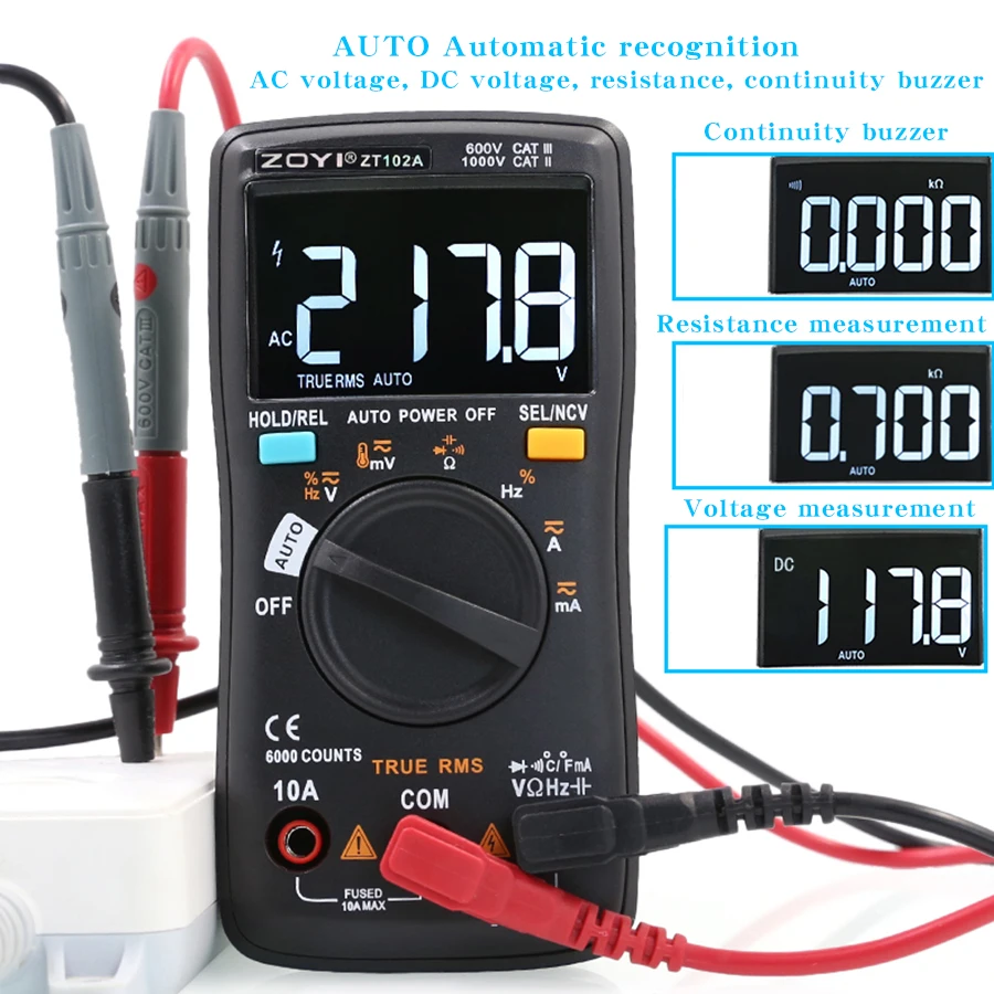 ZOYI ZT-102A Smart Electrician Multimeter, high-precision multifunction digital mini multimeter for home use