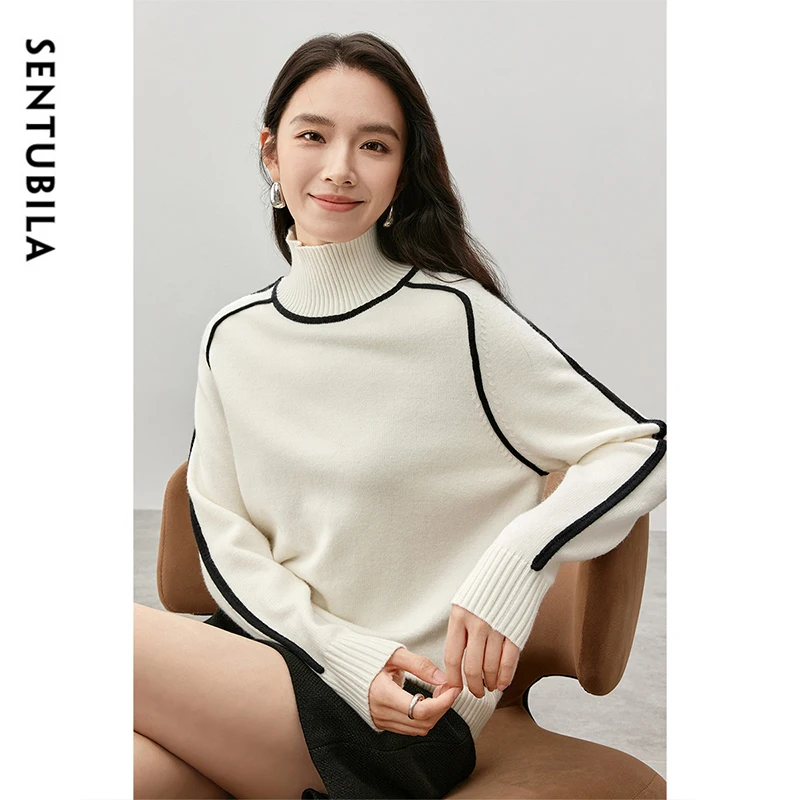 SENTUBILA Women Turtleneck Sweater 2024 Winter Loose Fit Long Sleeve Knitted Tops Pullover Jumpers Female Knitwear W44E57261