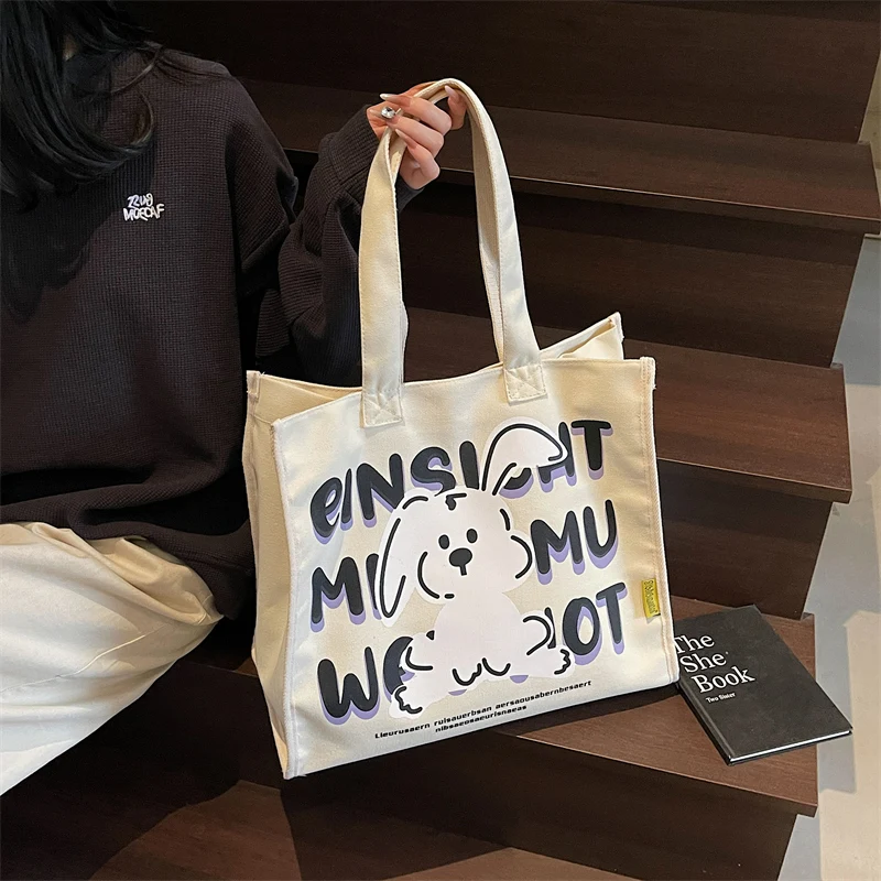 

Women's Shoulder Bag Casual Female Capacity Tote Bags Large Shopper Canvas Letter Fashion Harajuku Zipper Print Canvas Handbags