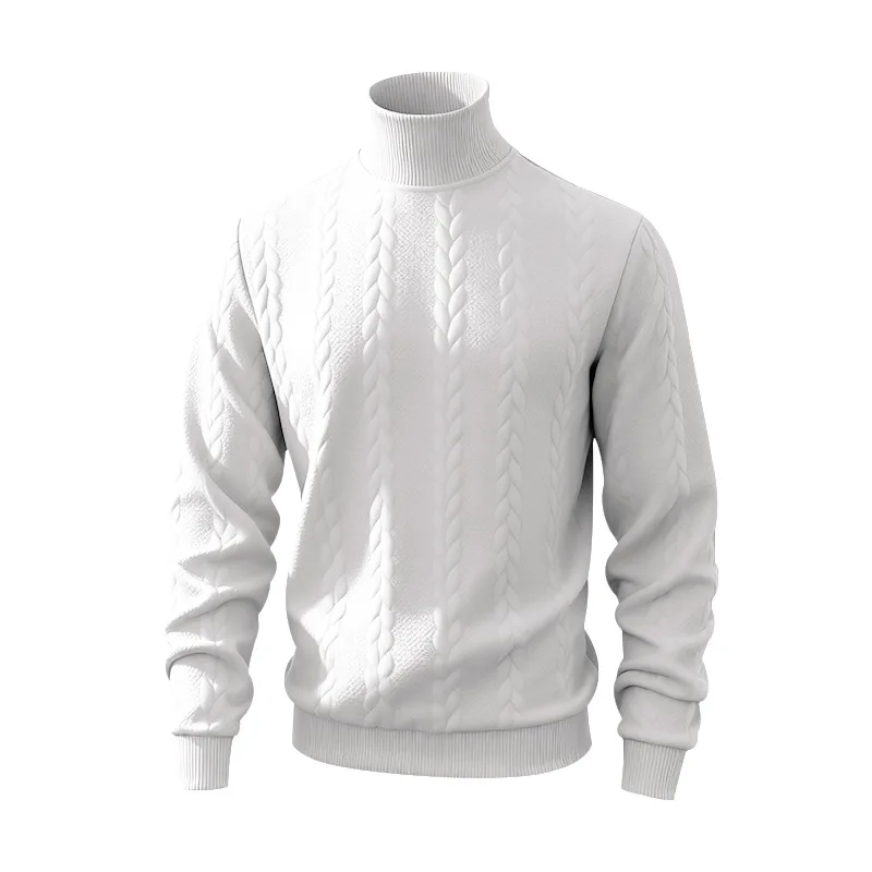 Men Cable Knit Mock Neck Sweater, Long Sleeve Textured Pullover, Warm Casual Fall Winter Jumper view 6