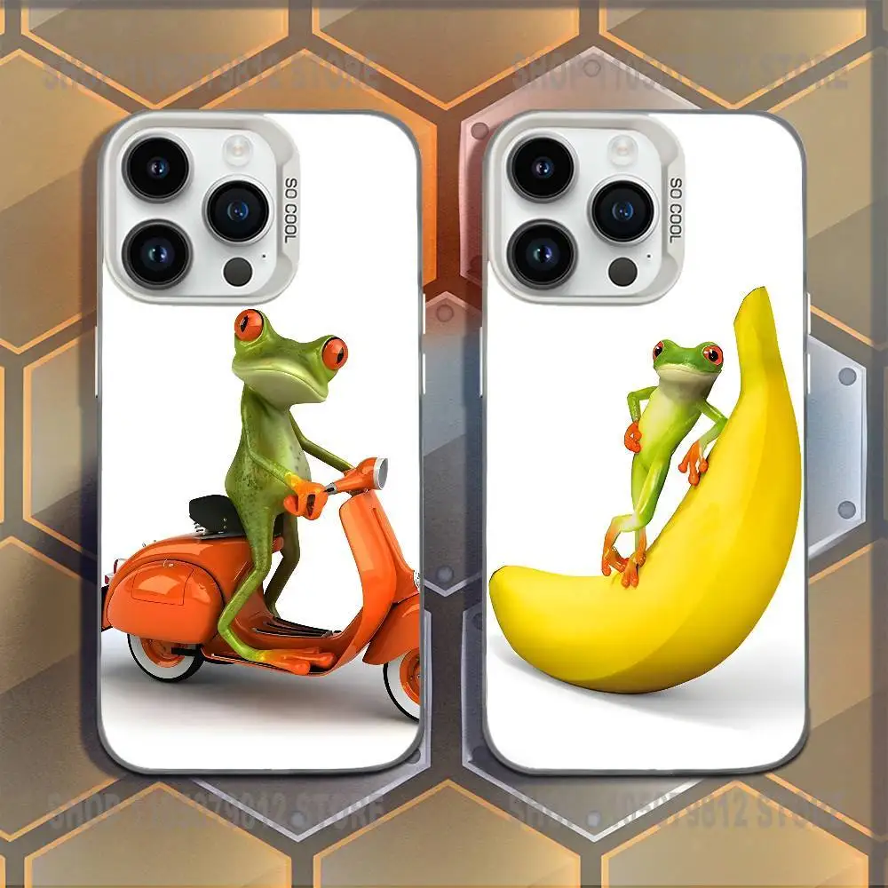 

Cute Funny Frog Phone Case For iPhone X,17,16,15,14,13,12,11,Mini,Pro,E,MAX White Candy Matte Shockproof Cover