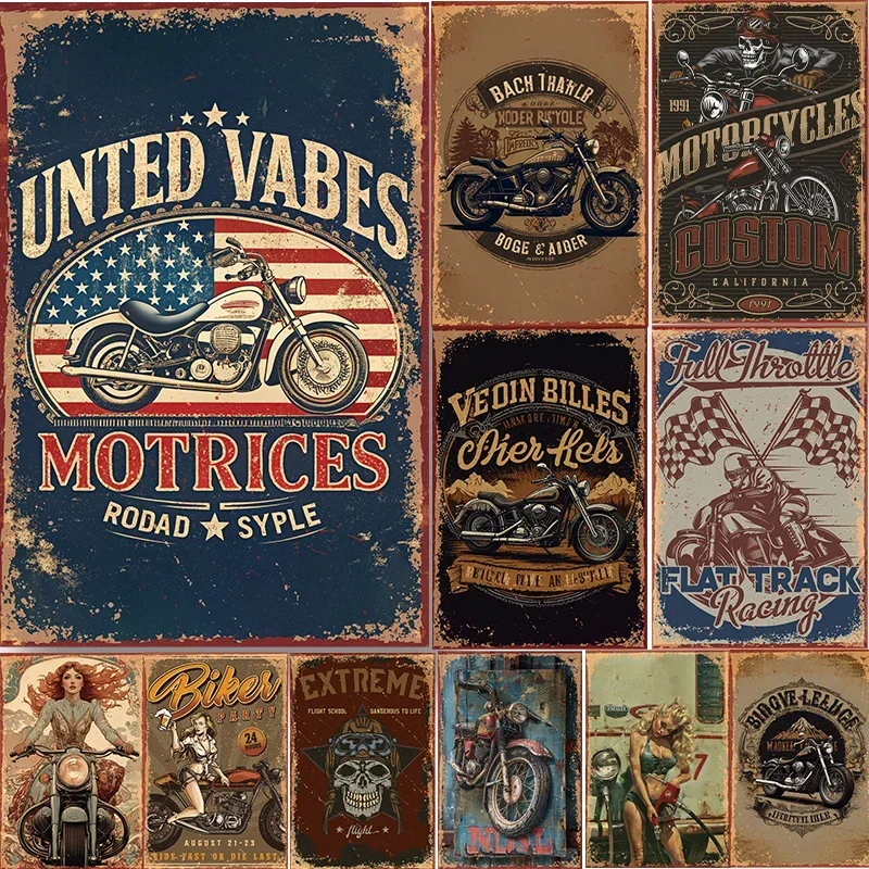 Vintage  Motorcycle  Metal Tin Signs Poster Plate Wall Decor for Home Bars Garage Cafe Clubs Retro Posters Plaque