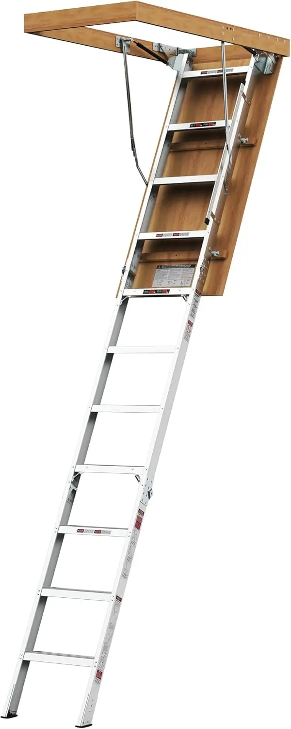 

Aluminum Attic Ladder - Lightweight And Portable, 375 Pound Capacity Convenient Access To Your Attic, Fits 7'8""-10'3"" Ceiling