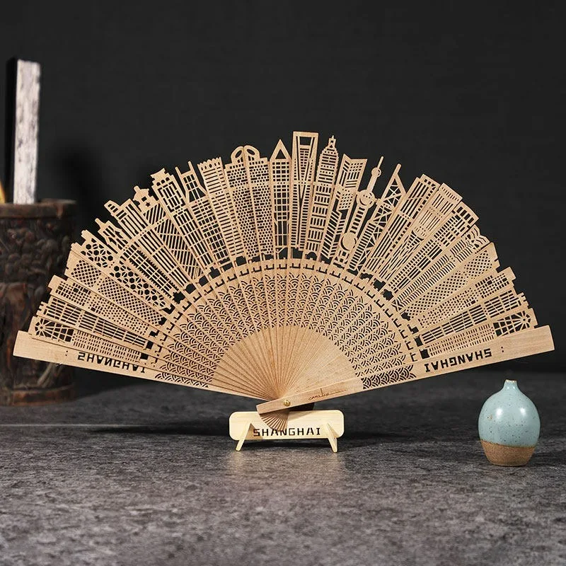 Sandalwood Hollow Craft Advertising Creative Fan, Chinese Specialty Gift, Gift for Foreigners, Folding Fan for Men and Women
