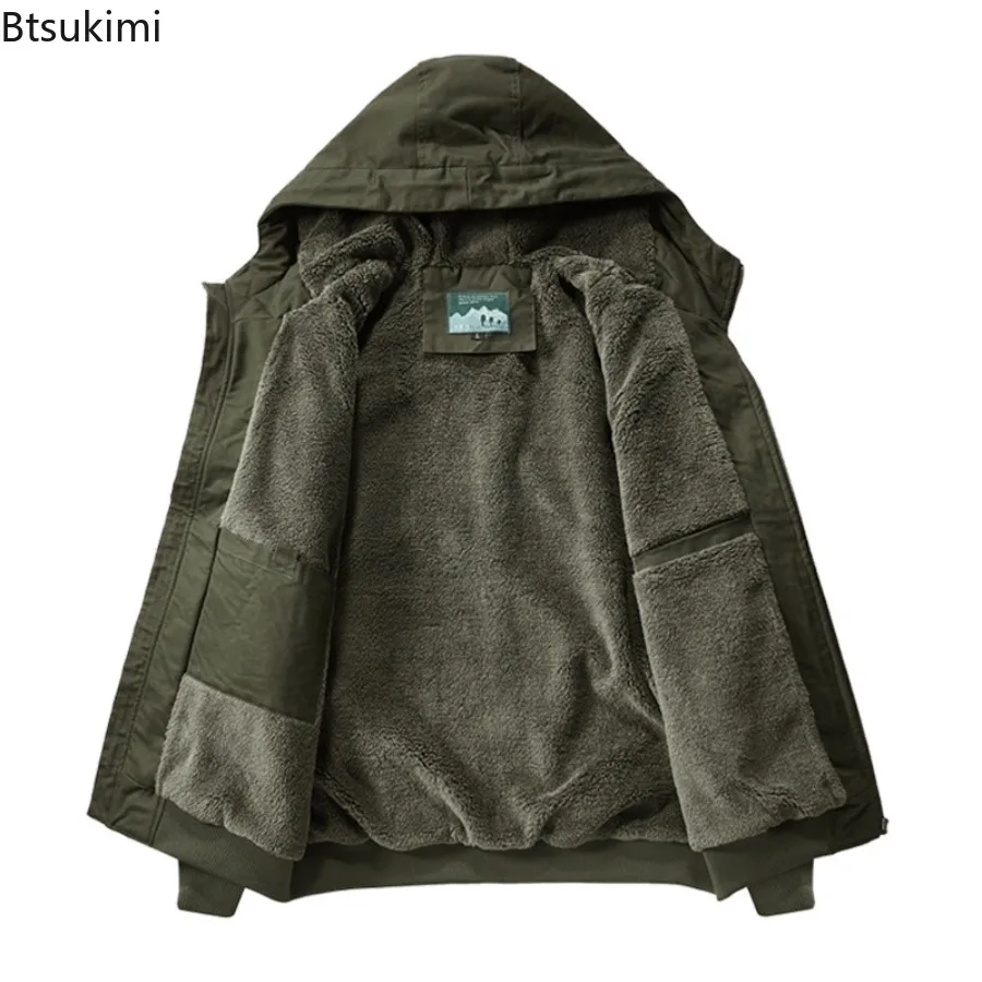 New 2025 Men's Thicken Warm Cotton Jackets Autumn Winter Fleece-lining Loose Casual Hooded Cargo Coats Men Parkas Jackets M-6XL