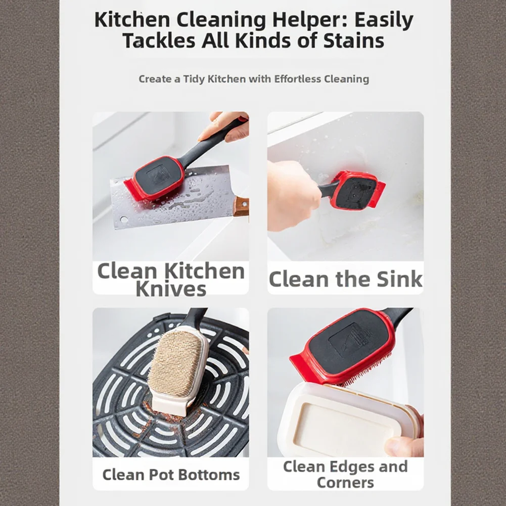 Silicone Dishwashing Brush Long Handle For Kitchen Pots Pans Grills Deep Cleaning Scrubber Sponge Replacement Home Cleaning Tool - view 6
