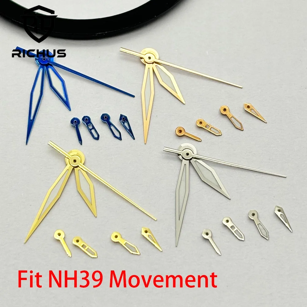 RICHUS NH39 Watch Hands Set Four Replacement Clock Hands - Rose Gold Gold Silver Blue - Fit for NH39 Movement