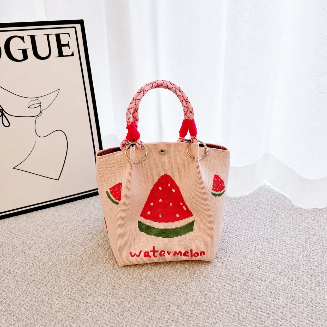 Small Square Handbag Knitted Portable Handbag Knitted Handbag Sweet Open Top Bag For Daily Commute Work Dating