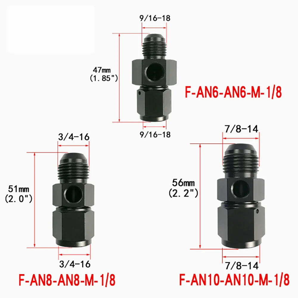 Modified aluminum alloy oil pressure gauge sensor tee connector An4 An6 AN8 AN10 AN12 AN16 to 1/8 