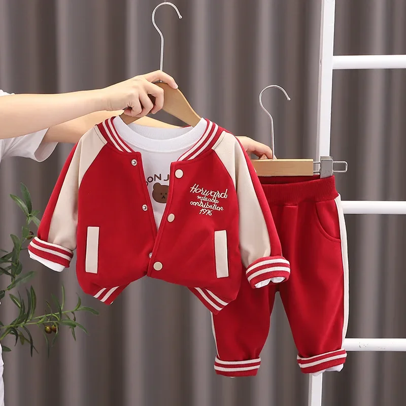 

Autumn 2024 Toddler Boy 3PCS Clothes Set Letter Pullovers Embroidery Baseball Uniform Suits Spliced Sports Pant Baby Boy Outfits