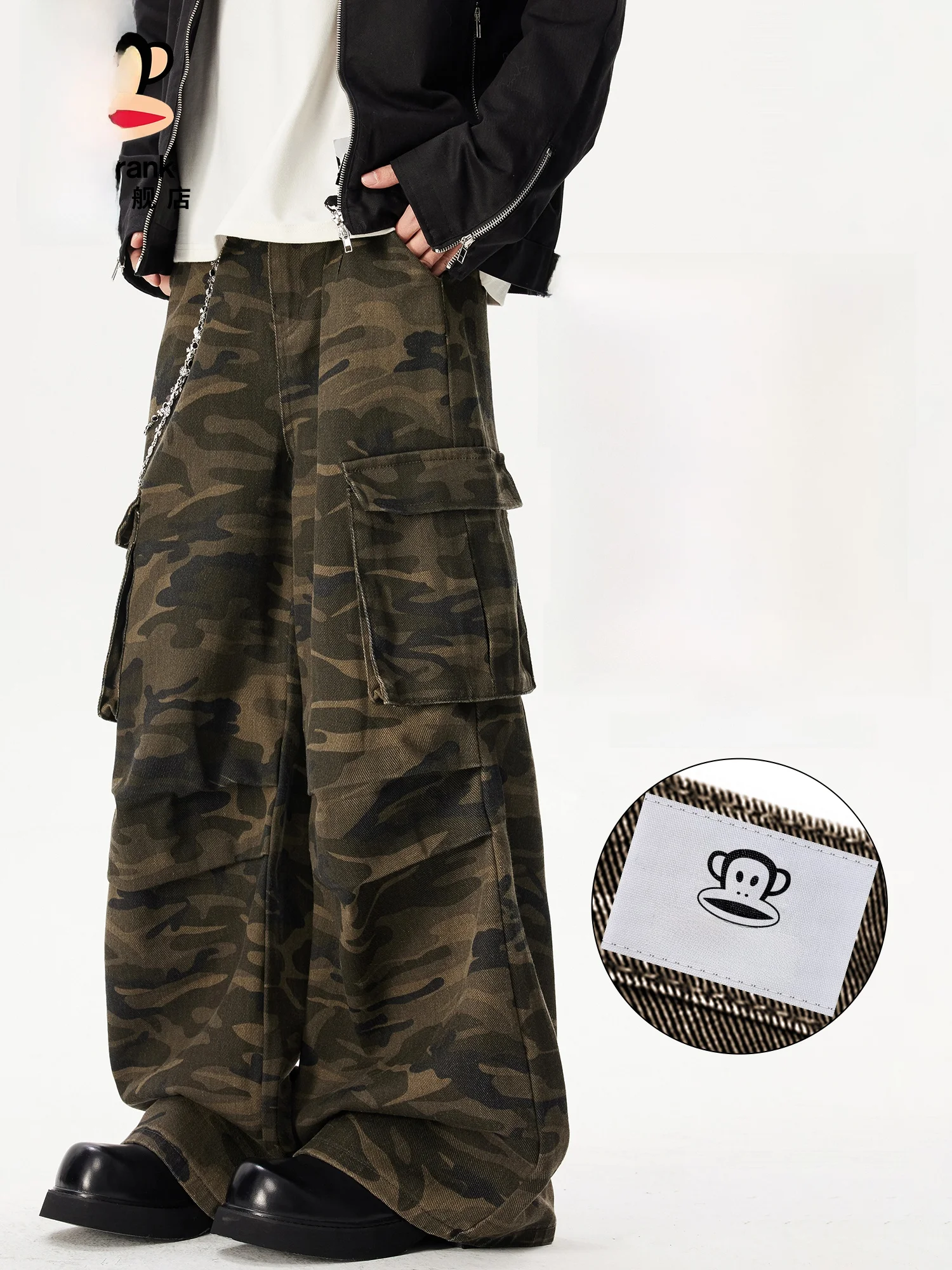 

Мужские повседневные брюки Paul Frank в американском ретро-стиле с камуфляжным принтом, весенние, модные, широкие, длинные, в уличном стиле