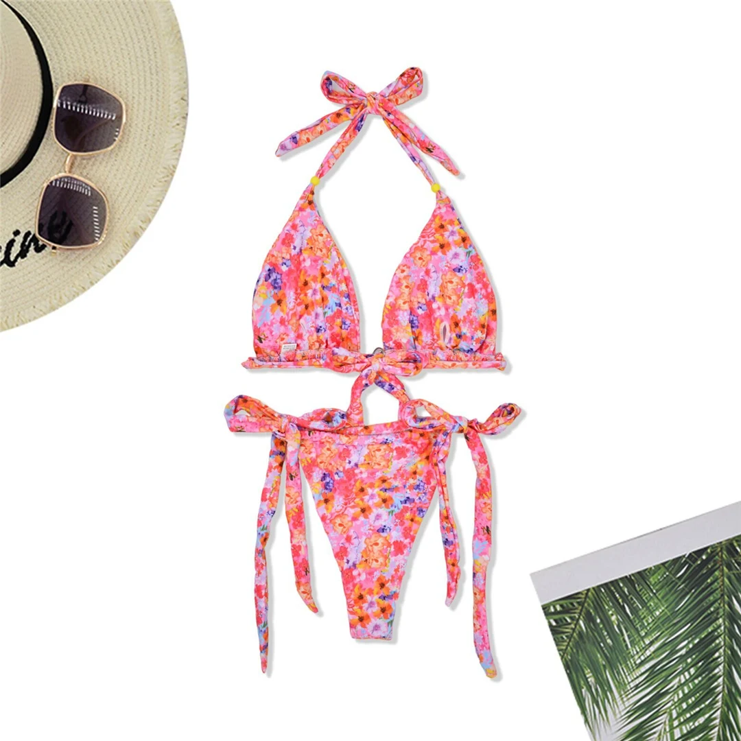 S - XL, mit Blumenmuster, trägerloses Bikini-Oberteil, Damen-Badeanzug, zweiteiliges Bikini-Set, Badebekleidung, Badeanzug, Modell V6212. – Detail 2